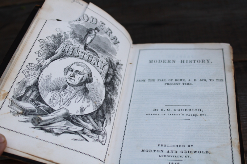 photo of 1848 book Modern History, antique 19th century textbook w/ beautiful old paper, font, engravings  #3