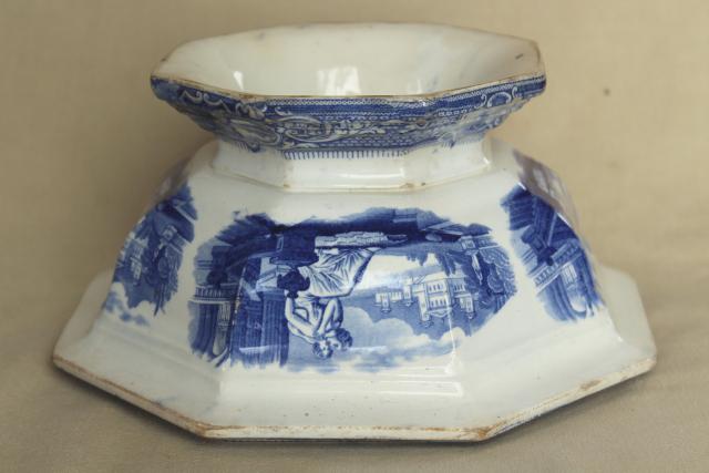 photo of 1850s antique blue & white ironstone octagonal bowl basin, Cupid & Psyche Grecian ruins Clementson Sydenham #10