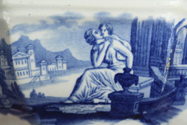 photo of 1850s antique blue & white ironstone octagonal bowl basin, Cupid & Psyche Grecian ruins Clementson Sydenham #11