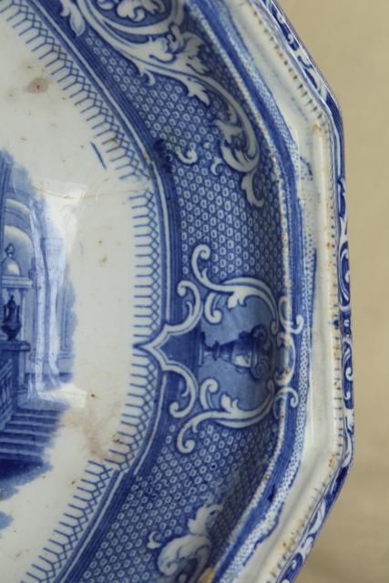 photo of 1850s antique blue & white ironstone octagonal bowl basin, Cupid & Psyche Grecian ruins Clementson Sydenham #17