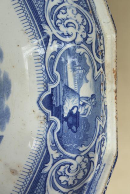 photo of 1850s antique blue & white ironstone octagonal bowl basin, Cupid & Psyche Grecian ruins Clementson Sydenham #19