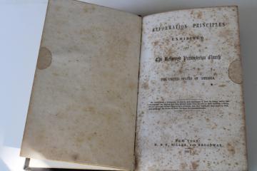 catalog photo of 1850s antique religious book, beautiful early printing, old foxed browned paper