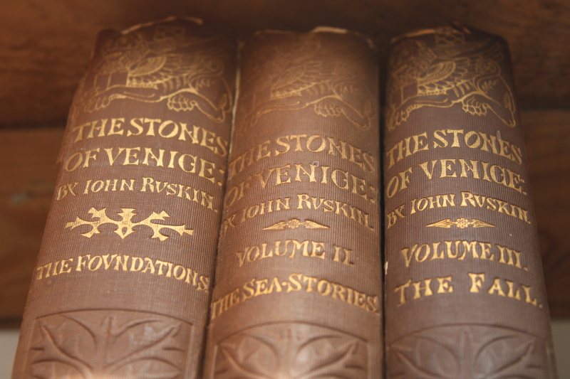 photo of 1850s three volumes Ruskin The Stones of Venice, possible 1st edition books Venetian architecture art #8