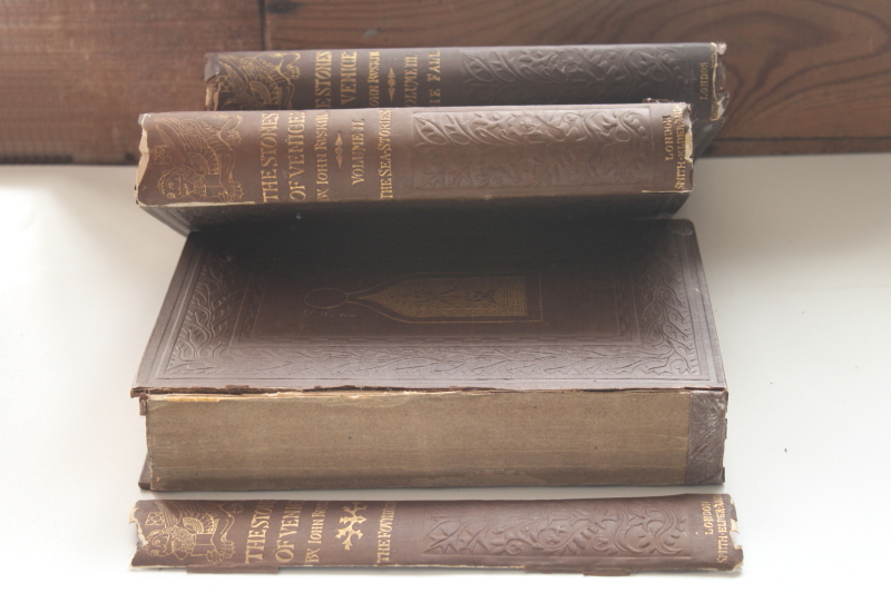 photo of 1850s three volumes Ruskin The Stones of Venice, possible 1st edition books Venetian architecture art #9