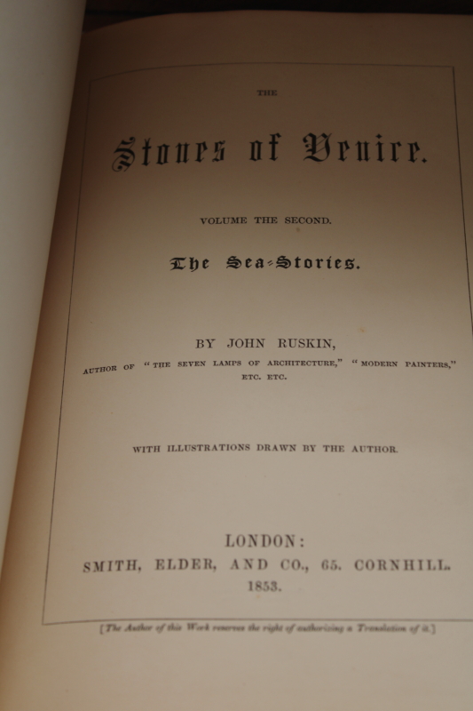 photo of 1850s three volumes Ruskin The Stones of Venice, possible 1st edition books Venetian architecture art #11