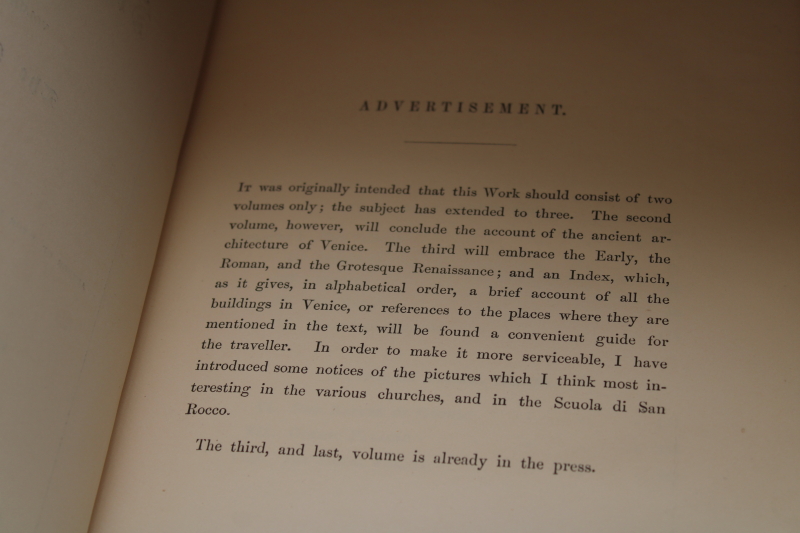 photo of 1850s three volumes Ruskin The Stones of Venice, possible 1st edition books Venetian architecture art #12