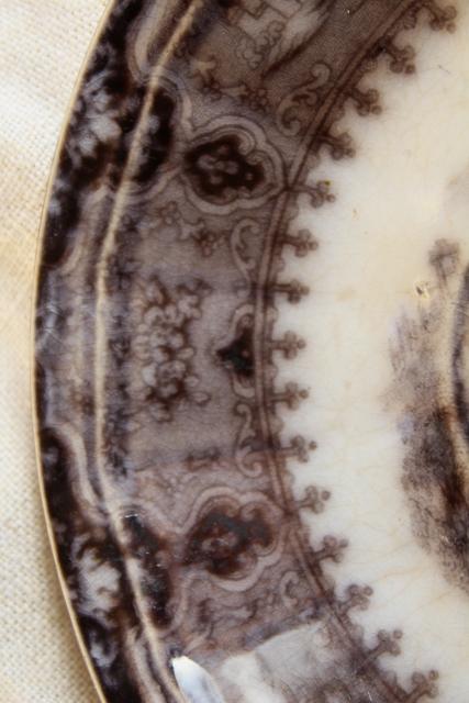 photo of 1860s flow black mulberry transferware saucer plate, Vincennes Alcock - England #5