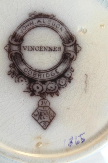 photo of 1860s flow black mulberry transferware saucer plate, Vincennes Alcock - England #8