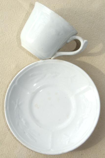 photo of 1860s vintage antique white ironstone china embossed prairie wheat English tea or coffee cups #7