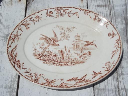 photo of 1870s Indus brown transferware meat platter, antique Ridgway china #1