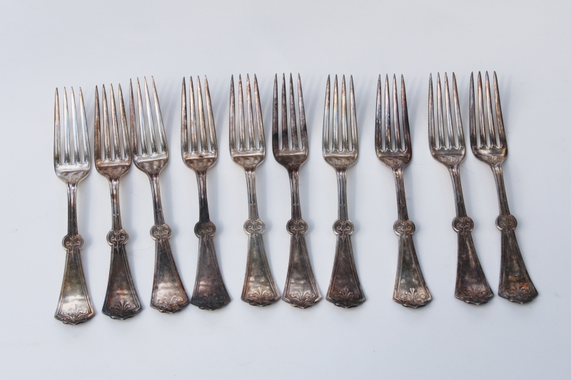 photo of 1870s antique Rogers & Smith silver plated dinner forks aesthetic period Persian pattern #1