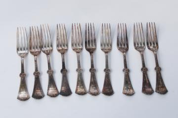 catalog photo of 1870s antique Rogers & Smith silver plated dinner forks aesthetic period Persian pattern