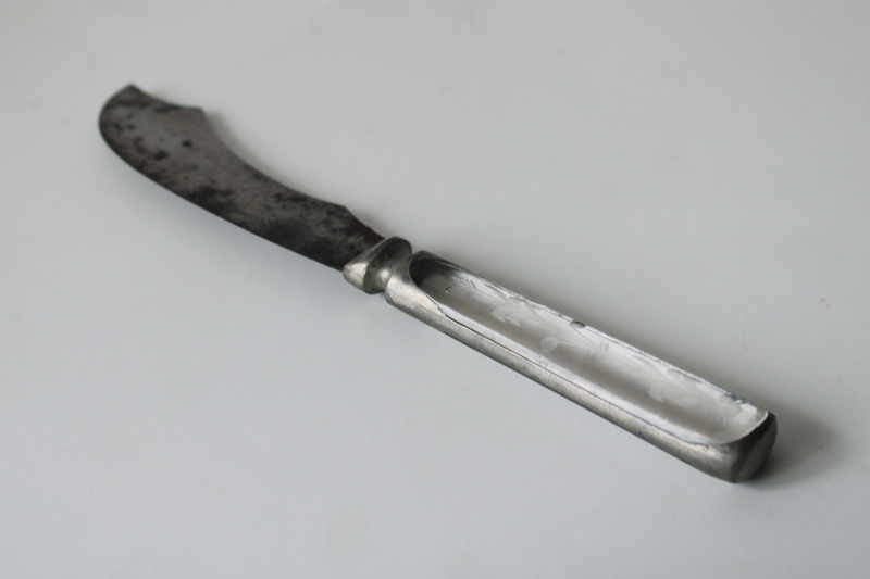 photo of 1870s patent antique glass handle knife, steel blade marked Hartford Cutlery Tariffville Connecticut  #1