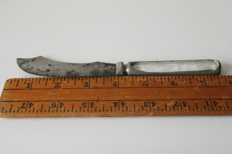 photo of 1870s patent antique glass handle knife, steel blade marked Hartford Cutlery Tariffville Connecticut  #2