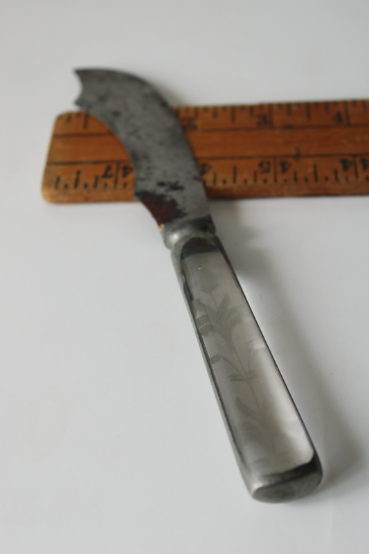 photo of 1870s patent antique glass handle knife, steel blade marked Hartford Cutlery Tariffville Connecticut  #3