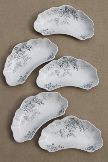 photo of 1880s 1890s antique English Staffordshire transferware china bone dishes or crescent side plates #1