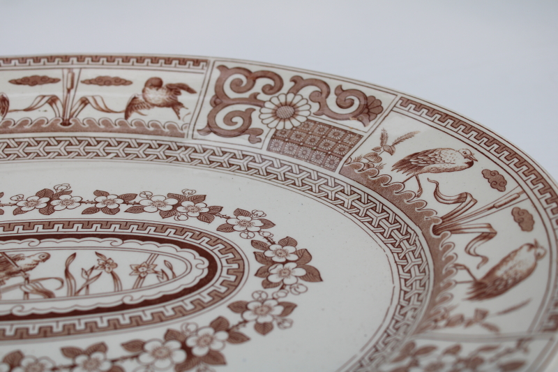 photo of 1880s aesthetic period Kioto chinoiserie brown transferware china platter, old English registry mark #4