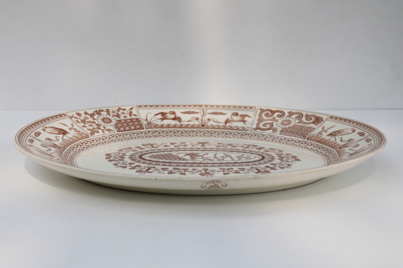 photo of 1880s aesthetic period Kioto chinoiserie brown transferware china platter, old English registry mark #5