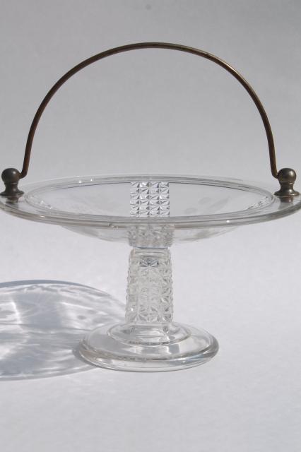 photo of 1880s antique EAPG Ripley's 10 cake basket, serving stand w/ metal bail handle #7