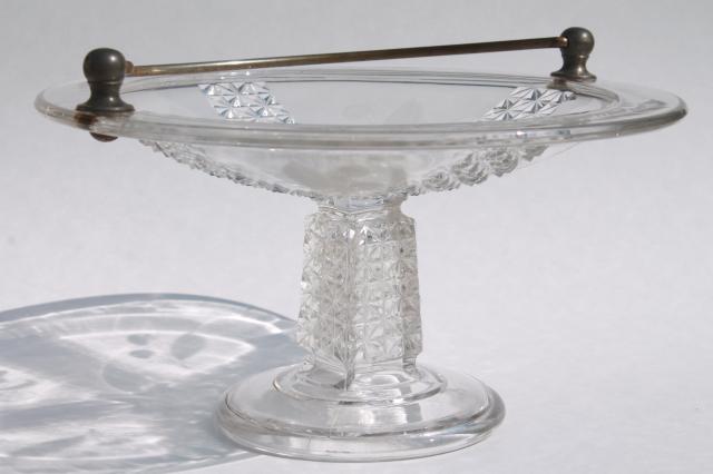 photo of 1880s antique EAPG Ripley's 10 cake basket, serving stand w/ metal bail handle #9