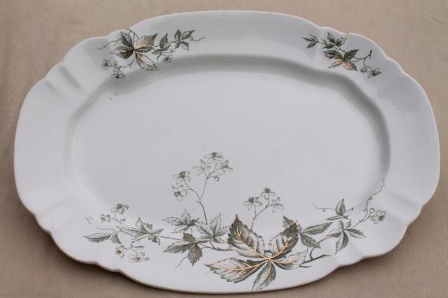 photo of 1880s antique English Staffordshire transferware platter, Virginia creeper vine #1