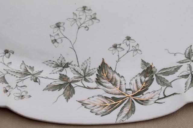 photo of 1880s antique English Staffordshire transferware platter, Virginia creeper vine #3