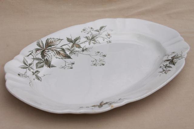 photo of 1880s antique English Staffordshire transferware platter, Virginia creeper vine #7