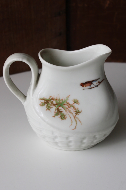 photo of 1880s antique H&Co Haviland Limoges china pitcher & serving dish Meadow Visitors birds on basketweave #2