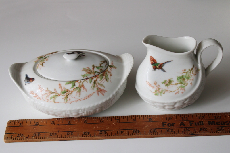 photo of 1880s antique H&Co Haviland Limoges china pitcher & serving dish Meadow Visitors birds on basketweave #6