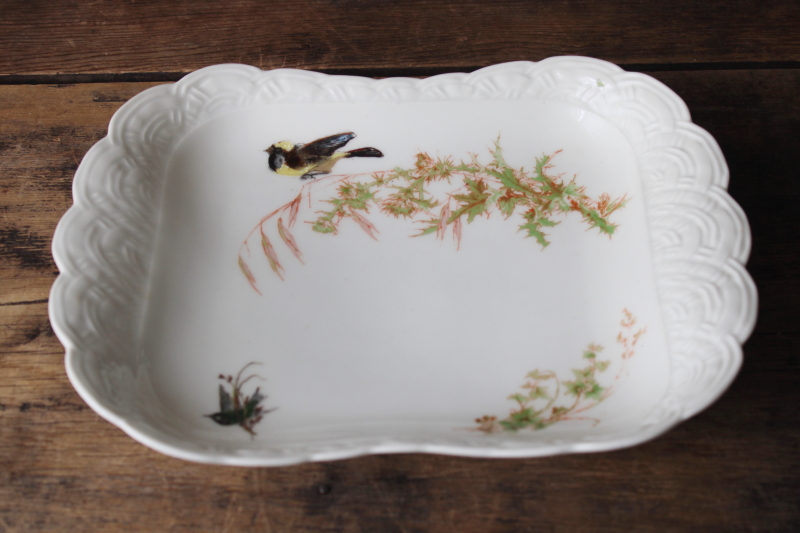 photo of 1880s antique H&Co Haviland Limoges china tray or serving dish Meadow Visitors birds on basketweave #1