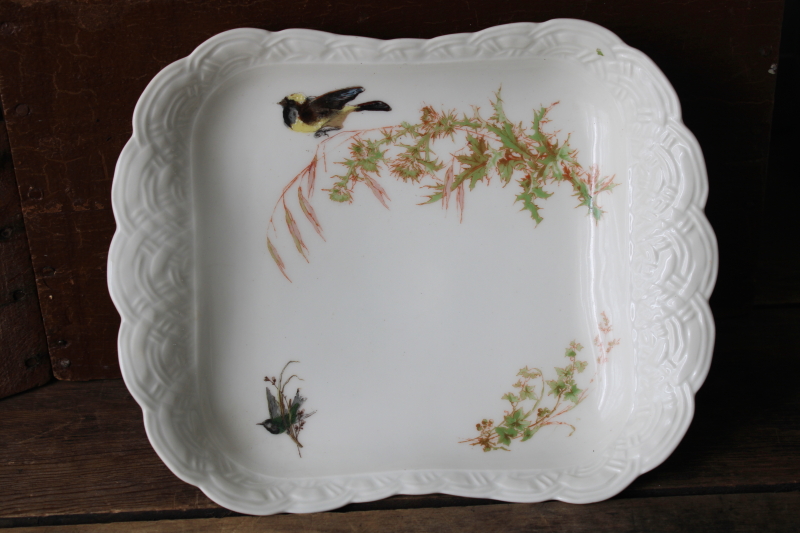 photo of 1880s antique H&Co Haviland Limoges china tray or serving dish Meadow Visitors birds on basketweave #5