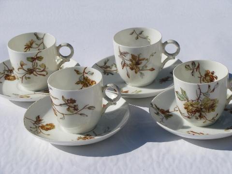 photo of 1880s antique Haviland - Limoges demitasse cups & saucers, amber rose #1