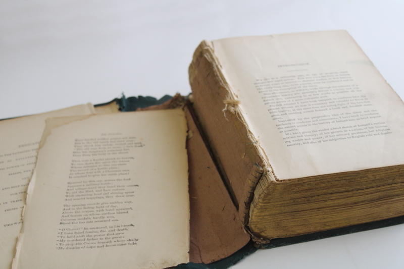 photo of 1880s antique book Ireland past & present, shabby green cover w/ shamrocks, many engravings #12