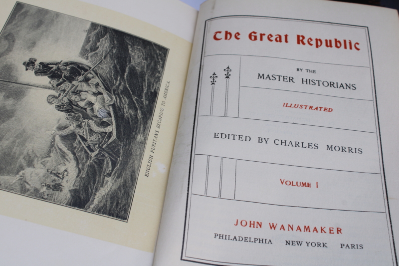 photo of 1880s antique books The Great Republic complete set red marbled covers leather bound 4 volumes  #7