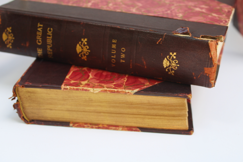 photo of 1880s antique books The Great Republic complete set red marbled covers leather bound 4 volumes  #10