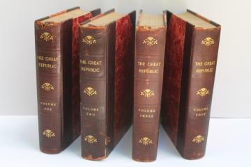 catalog photo of 1880s antique books The Great Republic complete set red marbled covers leather bound 4 volumes 