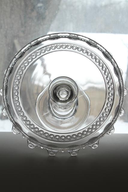 photo of 1880s antique cake stand, Wyandotte button band hobnail pattern pressed glass  #2