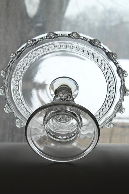 photo of 1880s antique cake stand, Wyandotte button band hobnail pattern pressed glass  #8