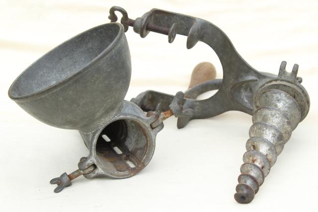 photo of 1880s antique kitchen tool, Enterprise fruit press, hand crank crusher juice squeezer #3