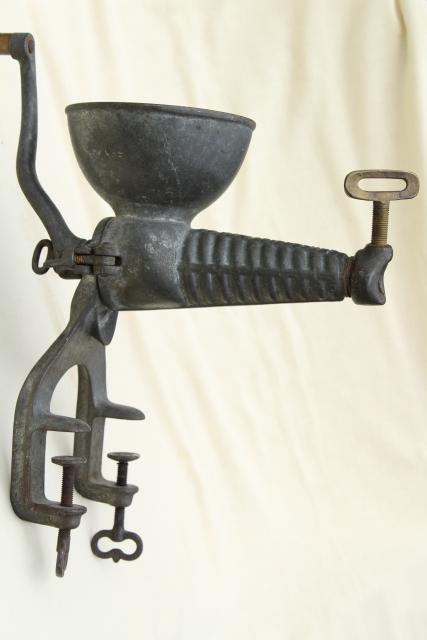 photo of 1880s antique kitchen tool, Enterprise fruit press, hand crank crusher juice squeezer #6