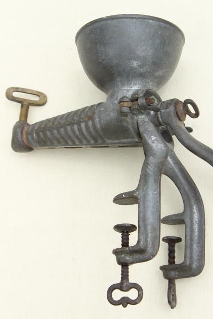 photo of 1880s antique kitchen tool, Enterprise fruit press, hand crank crusher juice squeezer #8