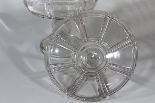 photo of 1880s antique pressed glass compote bowl w/ lid, Duncan EAPG Iowa or Cryptic Zipper pattern #2