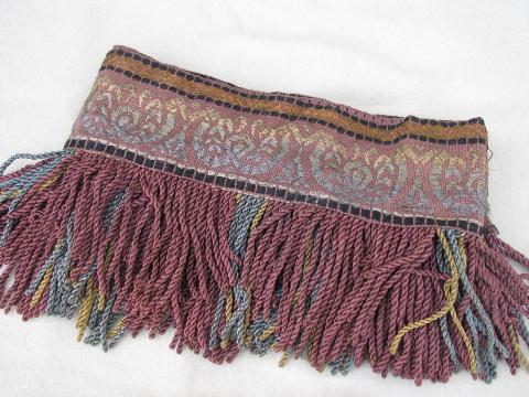 photo of 1880s vintage antique drapery trim, rayon embroidery & long fringe #1