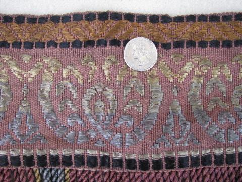 photo of 1880s vintage antique drapery trim, rayon embroidery & long fringe #3