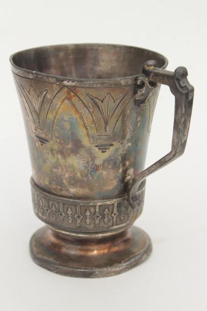 photo of 1890 aesthetic antique bright cut silver cup, script engraving Johnie W #5