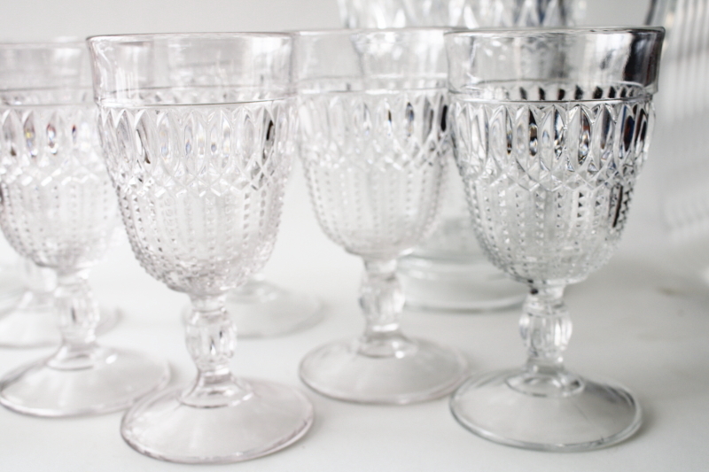 photo of 1890s EAPG pitcher & goblets set, antique US Glass loop w/ dewdrop pressed pattern #2