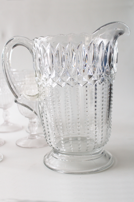 photo of 1890s EAPG pitcher & goblets set, antique US Glass loop w/ dewdrop pressed pattern #3
