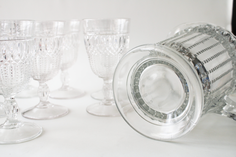 photo of 1890s EAPG pitcher & goblets set, antique US Glass loop w/ dewdrop pressed pattern #8
