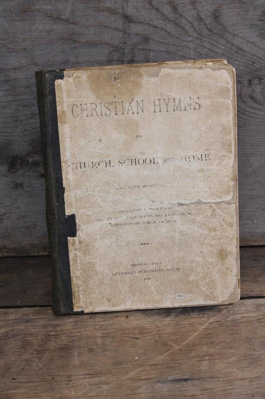 photo of 1890s antique Christian Hymns book w/ antique graphics & type, neutral farmhouse decor #1