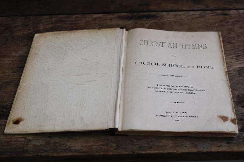 photo of 1890s antique Christian Hymns book w/ antique graphics & type, neutral farmhouse decor #3